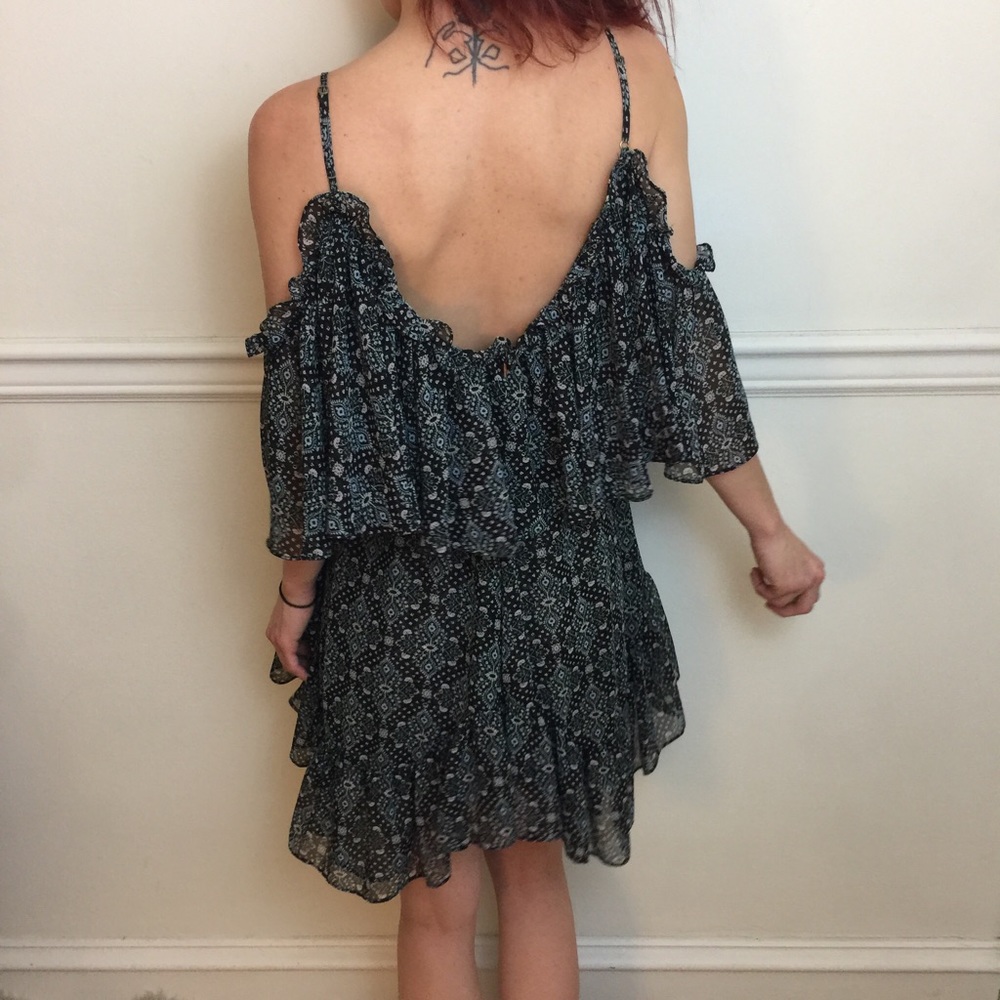 MISA Black Floral Cold Shoulder Ruffle Mini Dress - Picture 5 of 8